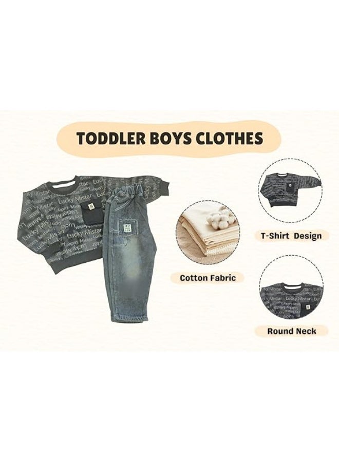 MINIIMODZ MINII MODZ Lucky Mistar Denim Set for Boys – Casual & Partywear Ethnic Dress Set, Boys T-Shirt & Pant - Image 3
